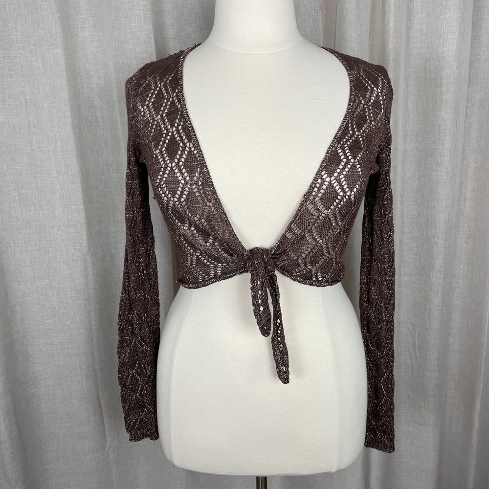 Y2K Womens Sweater Large Brown Silver Glitter Shrug Fairy Grunge Balletcore FLAW